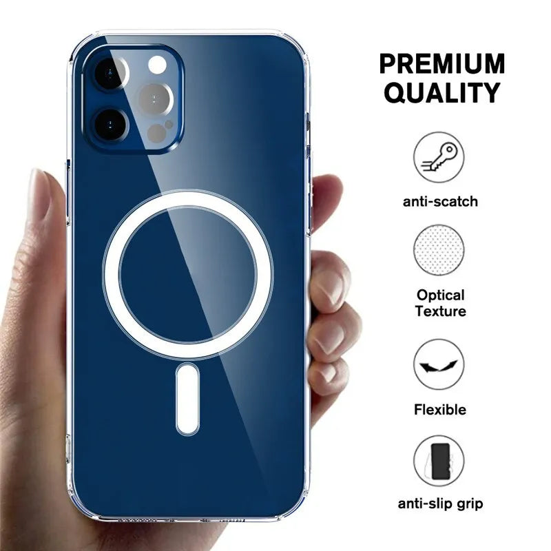 JASTER Ultra Clear Magnetic Circle Magsafing Case For iPhone 14 13 12 11 Pro Max XS XR 7 8 Plus iPhone Magnetic Macsafe Cases