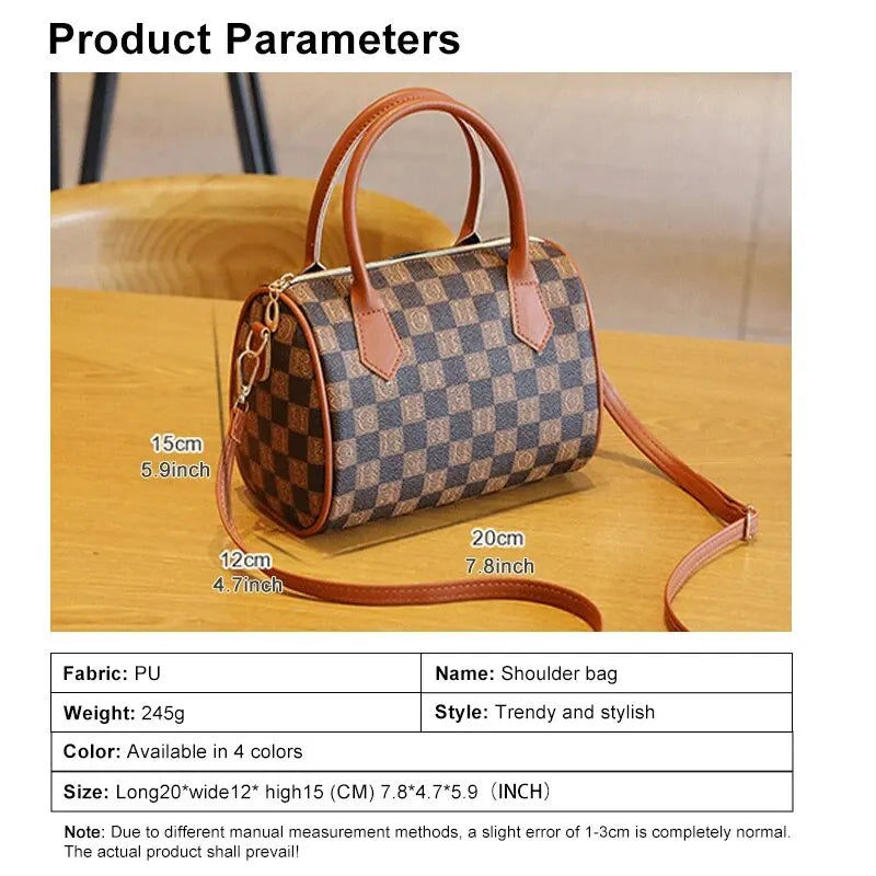 Fashion Boston Bag Women Plaid Handbags Totes PU Leather Shoulder Crossbody High Quality Girls Retro Purse