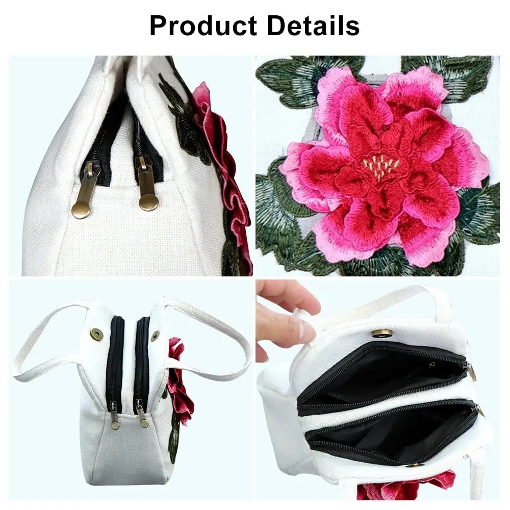 Women's Casual Canvas Bag Handbag 3D Flower Large Capacity Shopping Bag Handbag Essential for Going Out