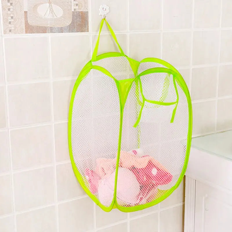 1pc Green Organizer Bag Storage Toy Mesh Pop Up Square Laundry Basket Collapsible Clothes Baskets for Dorm