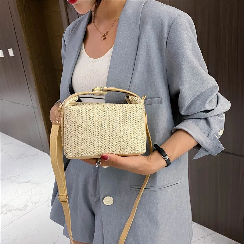 Womens Straw Woven Messenger Bag New Bohemian Small Knit Summer Wallet And Handbag Holiday Bucket Beach 1 Piece Khaki Black