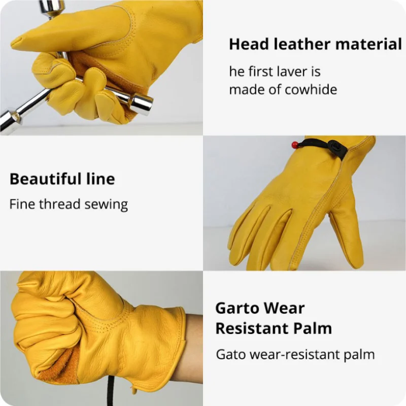 1 Pair Yellow Cowhide Gloves Soft Sensitive Gloves Finger Guards for TIG Welding TIG Glove Bike Accessoris