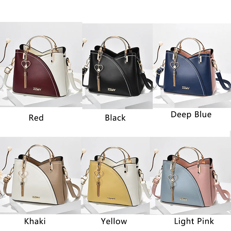 Women Block Patchwork Handbags PU Leather Purse Top Handle Tote Bags Fashion Large Capacity Stitching Totes Satchel Shoulder Bag