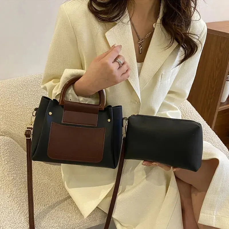 2 Pcs Fashion Contrast Color Handbag for Womens Fashion Fashion Texture Boston Bag Fashion Mother Bag Shoulder Bag