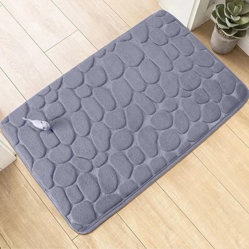 Household Non-slip Coral Velvet Floor Mats Embossed Stone Household Memory Foam Embroidered Bathroom Thickening Water-absorbent