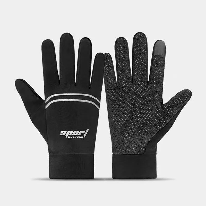 Men Fall And Winter Suede Gloves Thickened Warm Touch Screen Outdoor Riding Driving Non-slip Cotton Full-finger Gloves