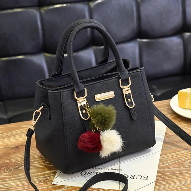 High-capacity PU Handbag For Women Girl Fashion Tassel Messenger Bags With Ball Bolsa Shoulder Bags Ladies Party Crossby Bag